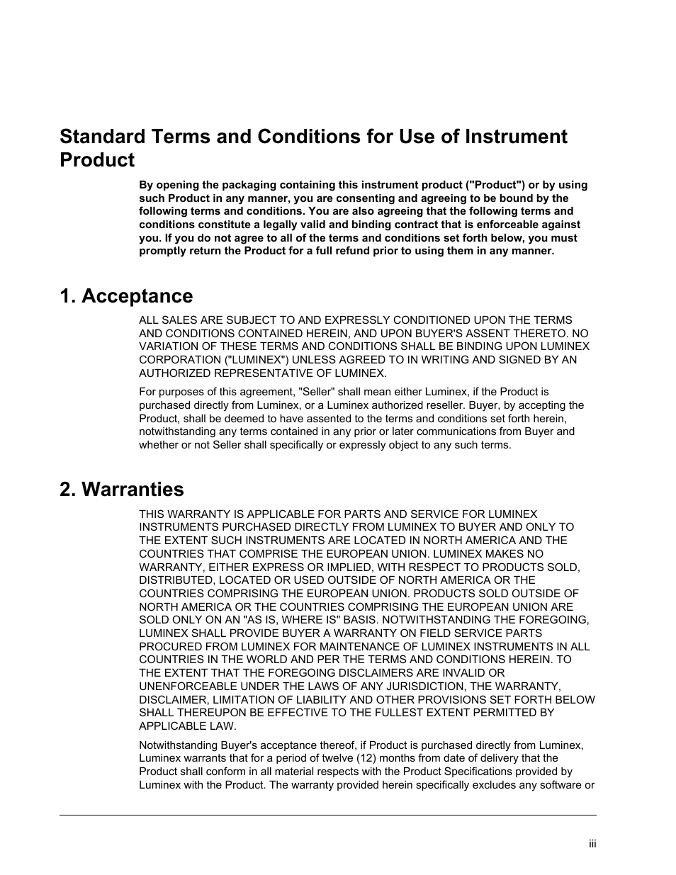 Acceptance, Warranties | Luminex FLEXMAP 3D User Manual User Manual | Page 3 / 86