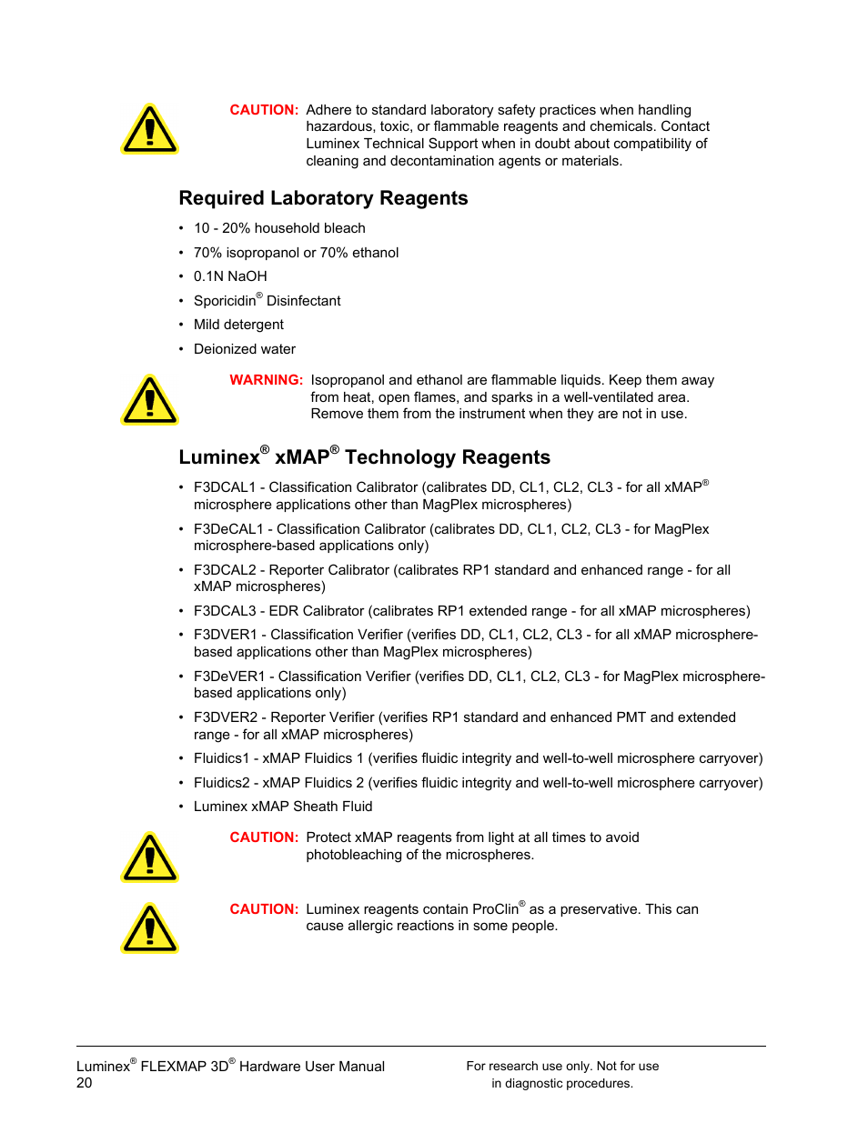 Required laboratory reagents, Luminex® xmap® technology reagents, Luminex | Xmap, Technology reagents | Luminex FLEXMAP 3D User Manual User Manual | Page 30 / 86