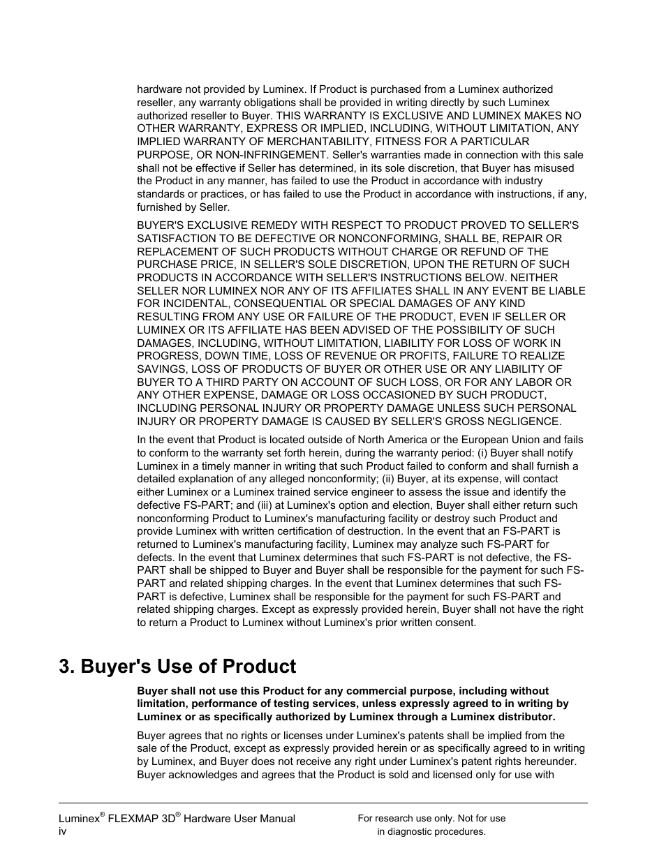 Buyer's use of product | Luminex FLEXMAP 3D User Manual User Manual | Page 4 / 86