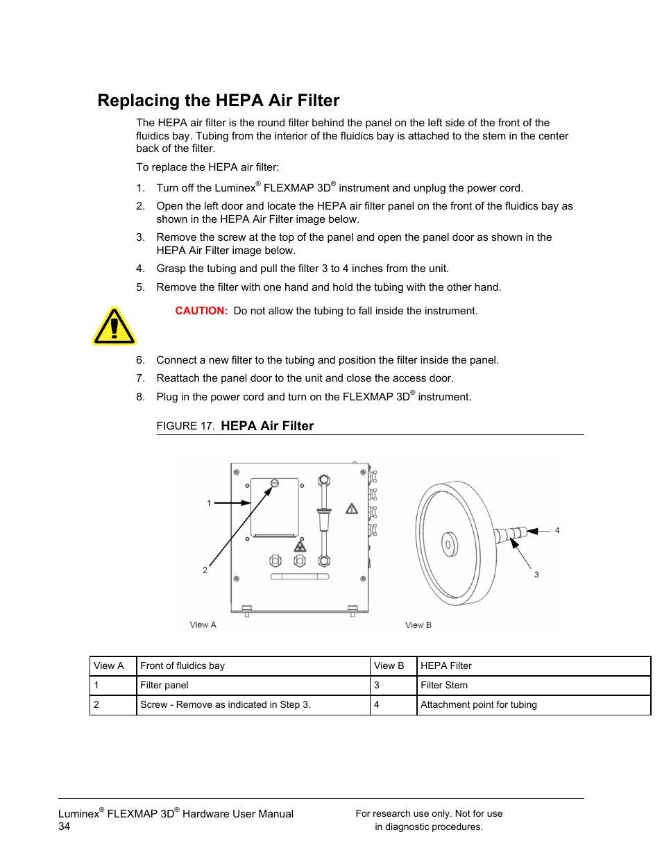 Replacing the hepa air filter, Hepa air filter | Luminex FLEXMAP 3D User Manual User Manual | Page 44 / 86