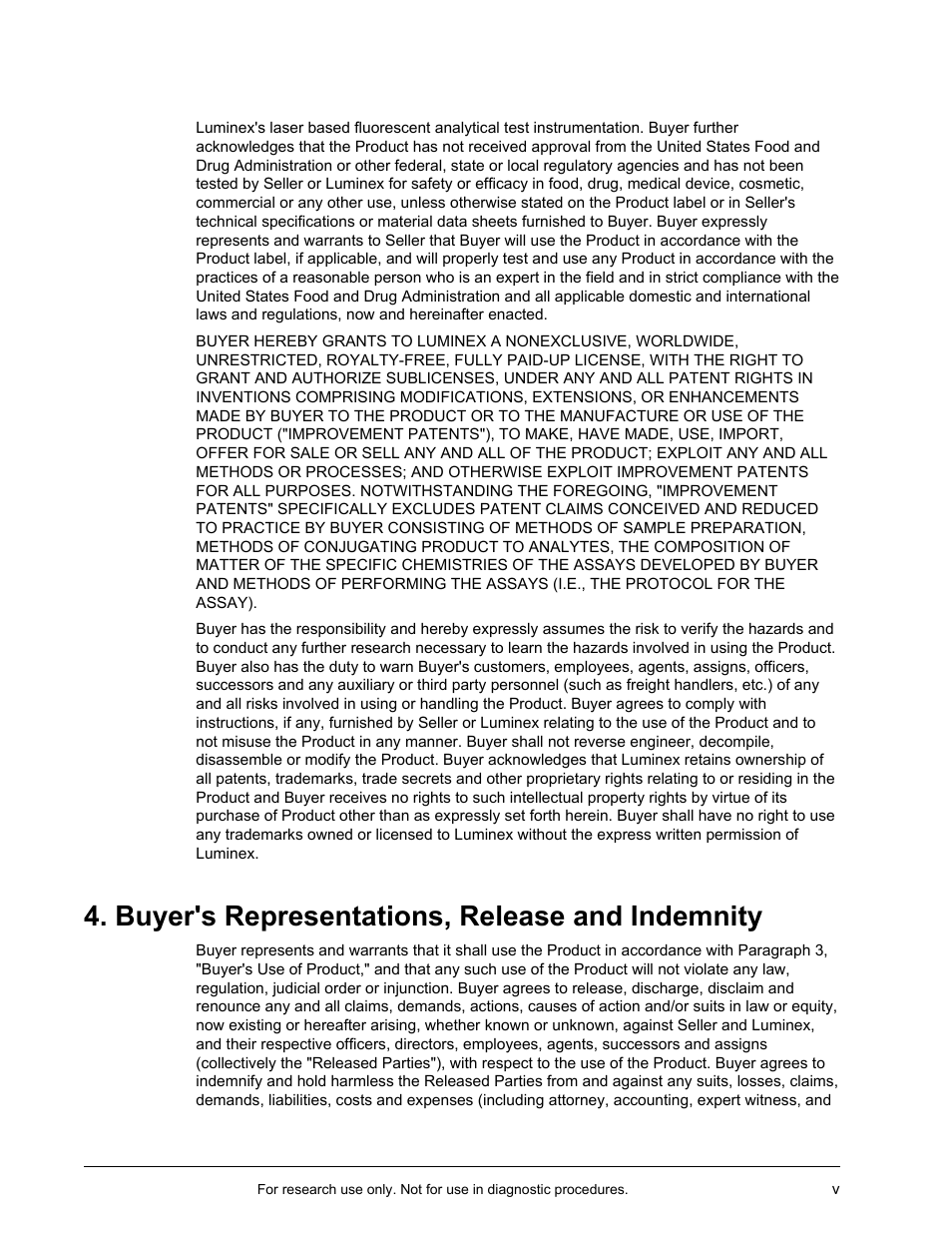 Buyer's representations, release and indemnity | Luminex FLEXMAP 3D User Manual User Manual | Page 5 / 86