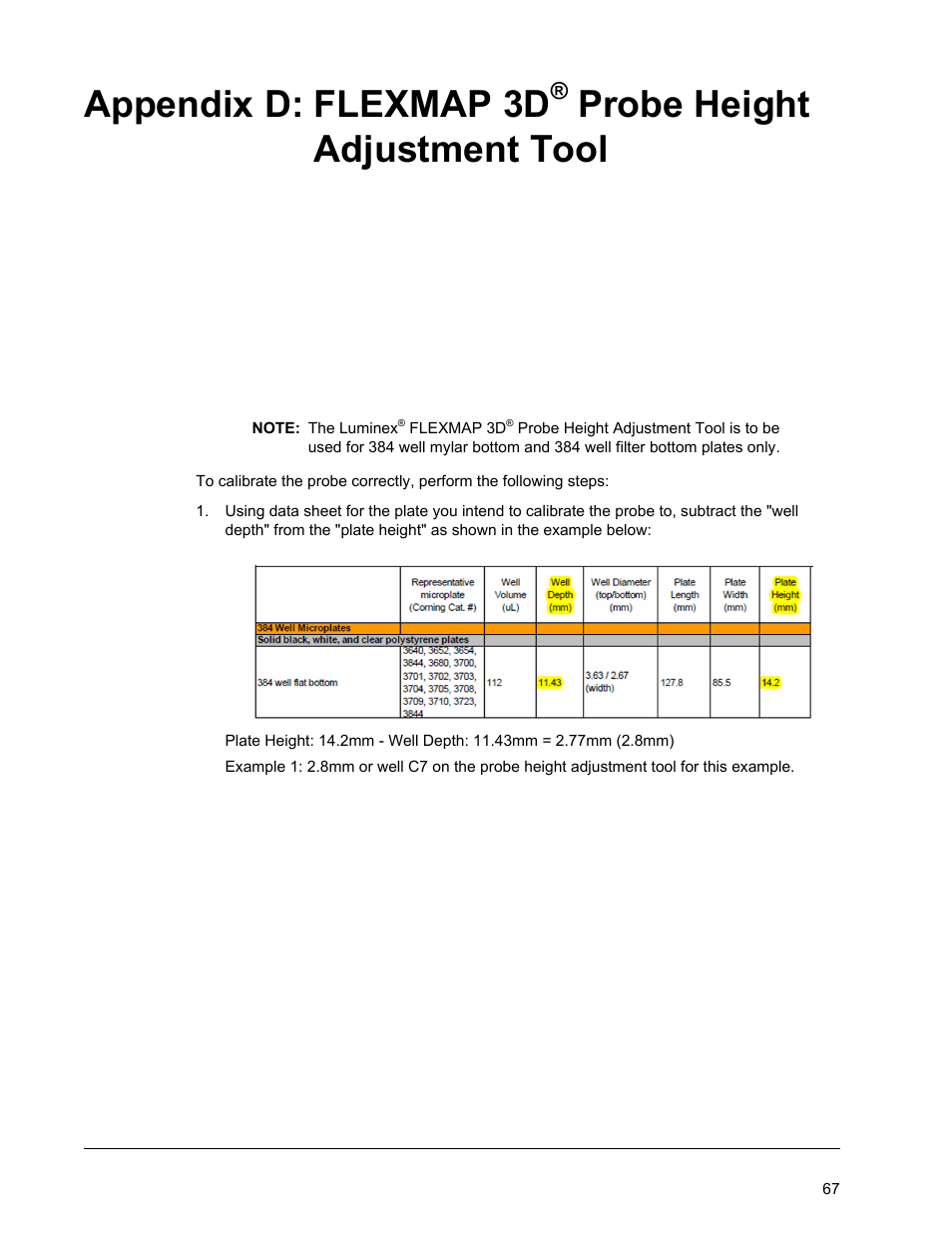 Flexmap 3d® probe height adjustment tool, Appendix d flexmap 3d, Probe height adjustment tool | Bottom 384-well plates, refer to the, Flexmap 3d 384-well plate, Section, Appendix d: flexmap 3d | Luminex FLEXMAP 3D User Manual User Manual | Page 77 / 86