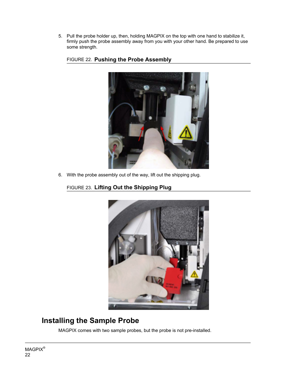 Installing the sample probe | Luminex MAGPIX Hardware and Installation Manual User Manual | Page 35 / 104