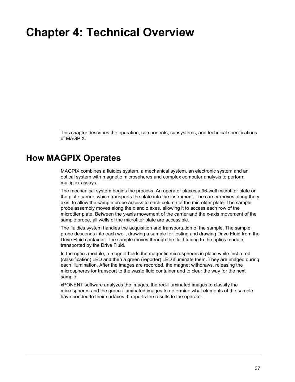 Technical overview, How magpix operates, Chapter 4 technical overview | Chapter 4: technical overview | Luminex MAGPIX Hardware and Installation Manual User Manual | Page 50 / 104