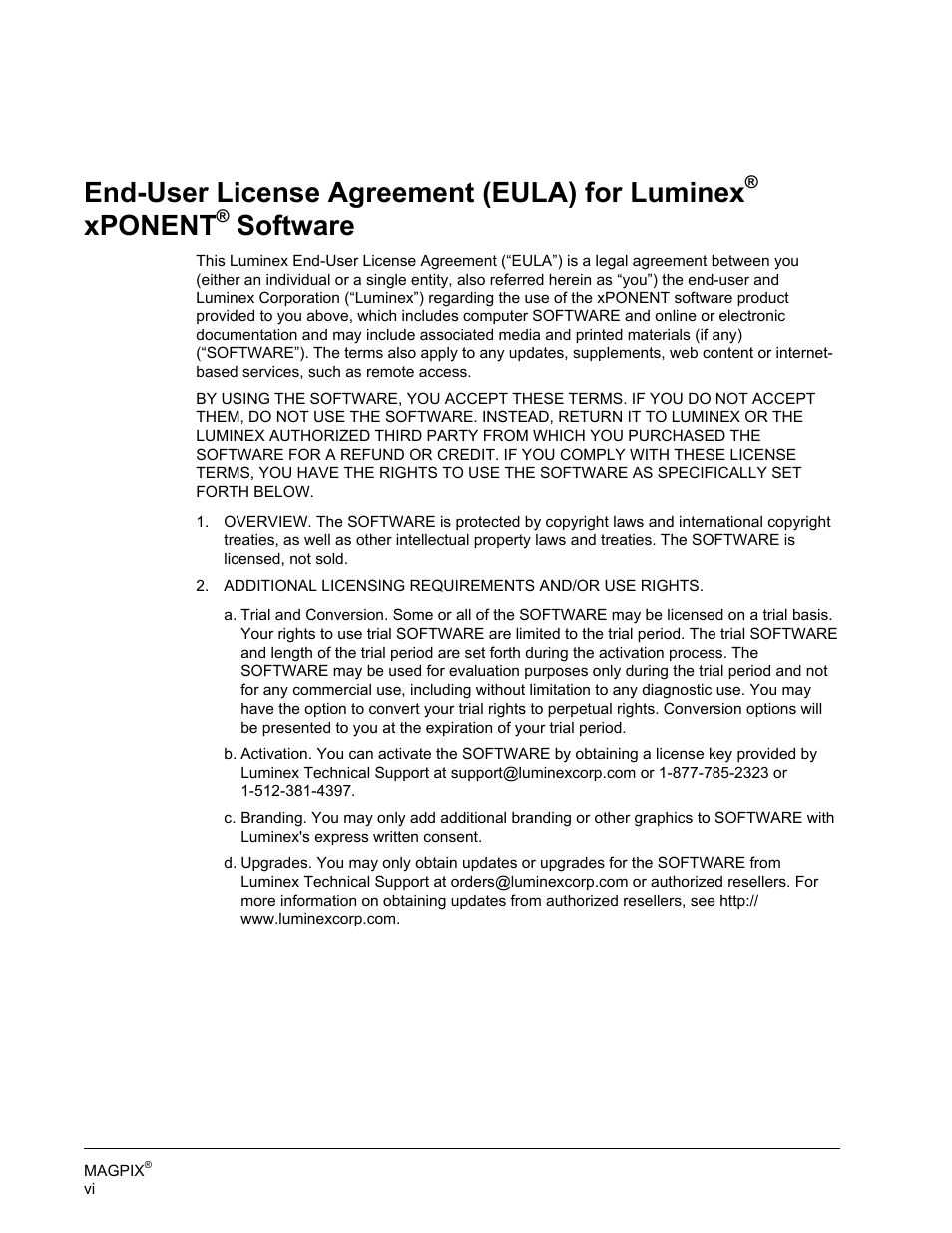 End-user license agreement (eula) for luminex, Xponent, Software | Luminex MAGPIX Hardware and Installation Manual User Manual | Page 7 / 104