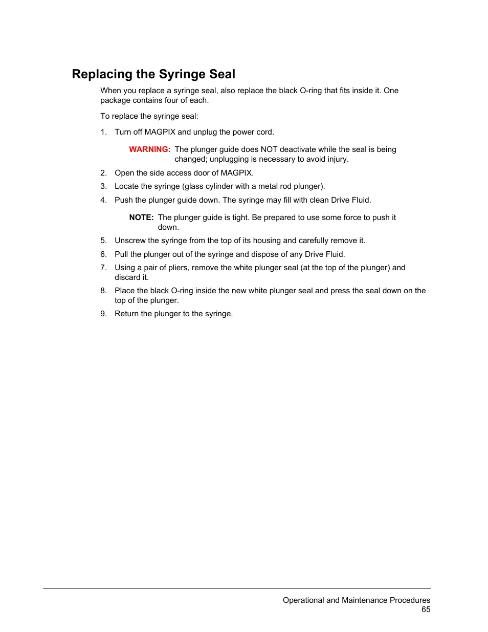 Replacing the syringe seal | Luminex MAGPIX Hardware and Installation Manual User Manual | Page 78 / 104