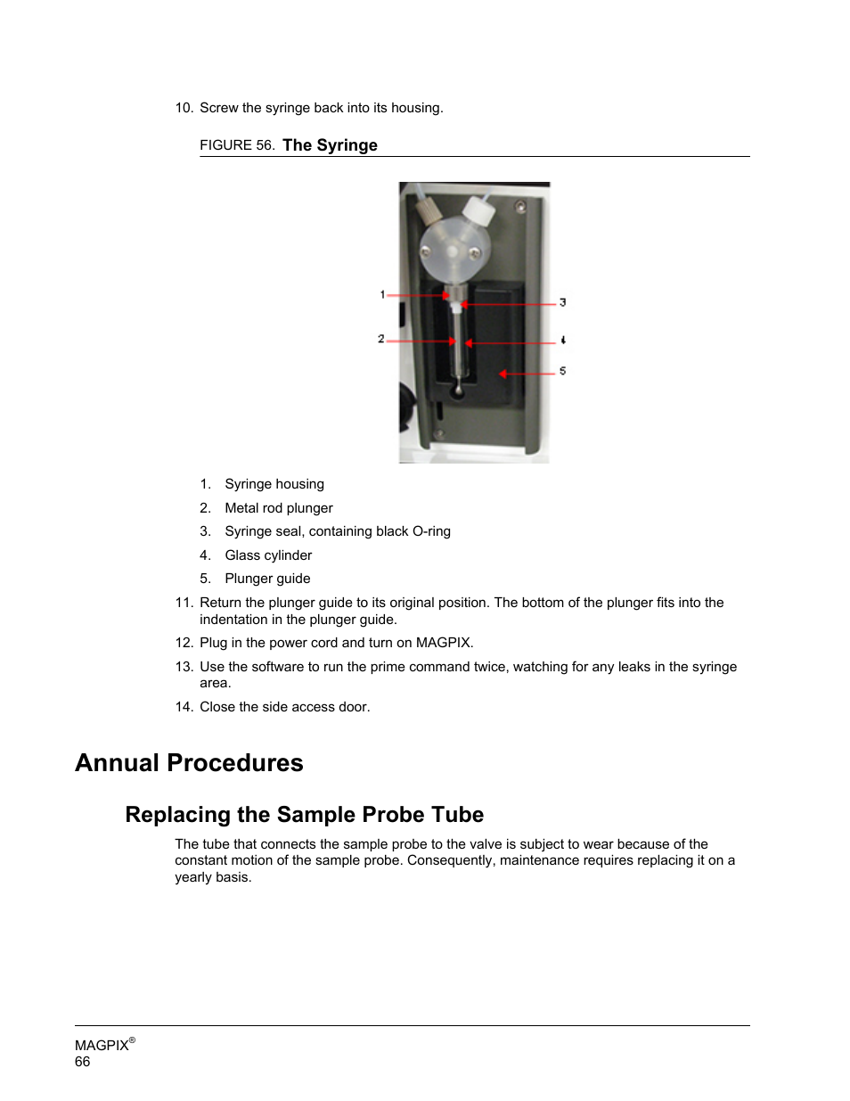 Annual procedures, Replacing the sample probe tube | Luminex MAGPIX Hardware and Installation Manual User Manual | Page 79 / 104