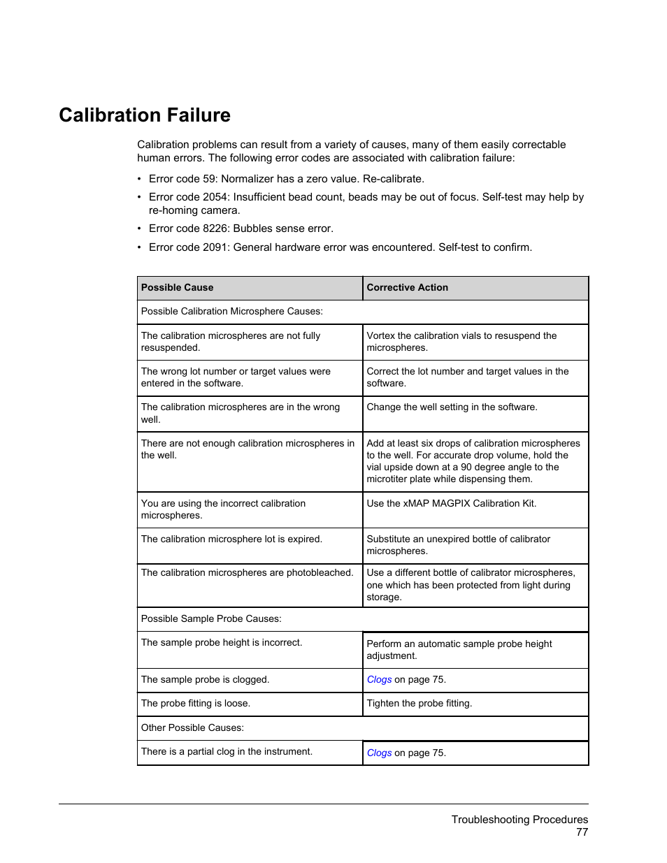 Calibration failure | Luminex MAGPIX Hardware and Installation Manual User Manual | Page 90 / 104