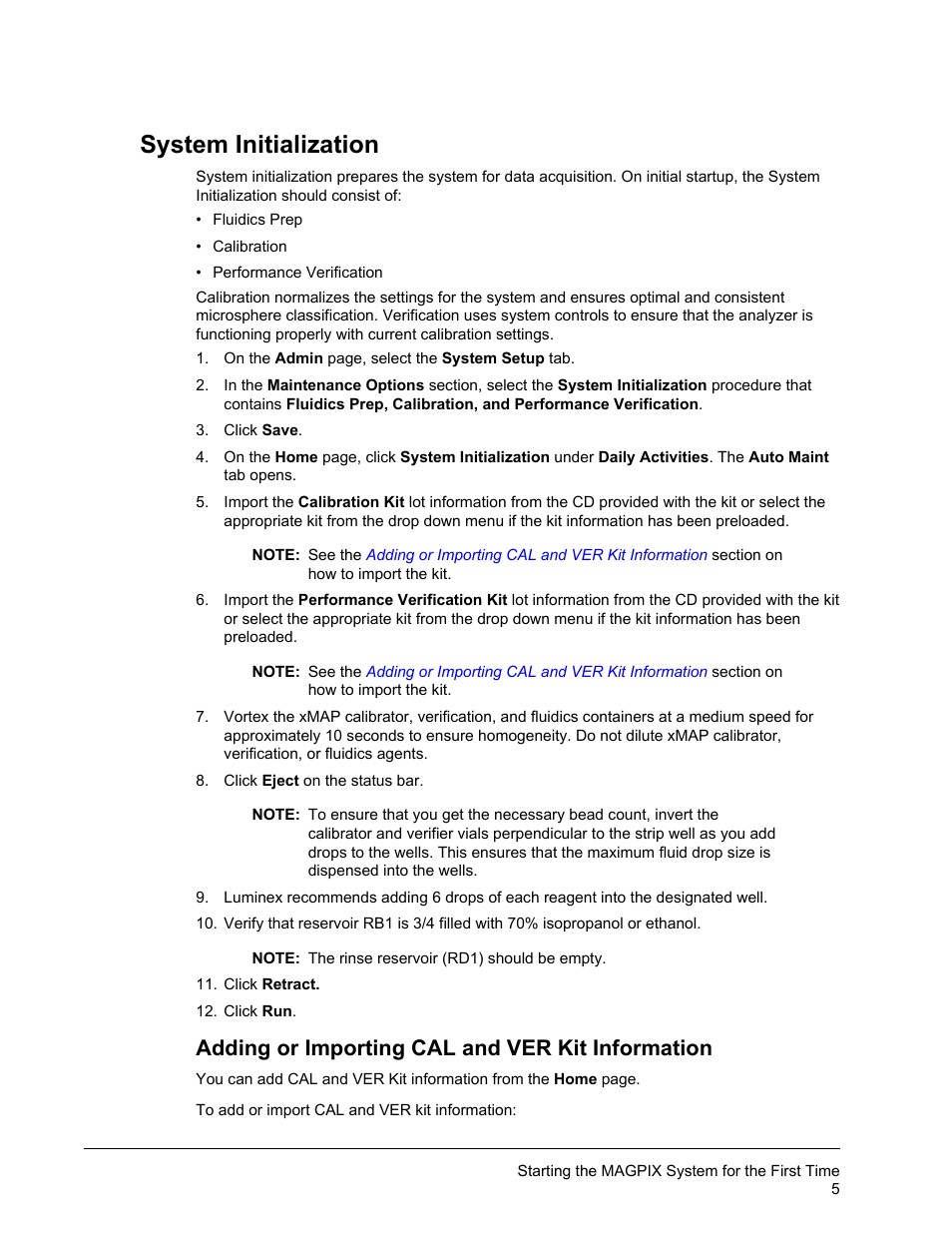 System initialization, Adding or importing cal and ver kit information | Luminex MAGPIX User Quick Guide User Manual | Page 10 / 29