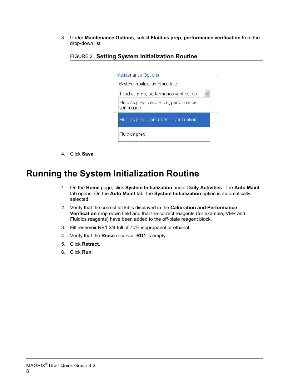 Running the system initialization routine | Luminex MAGPIX User Quick Guide User Manual | Page 13 / 29