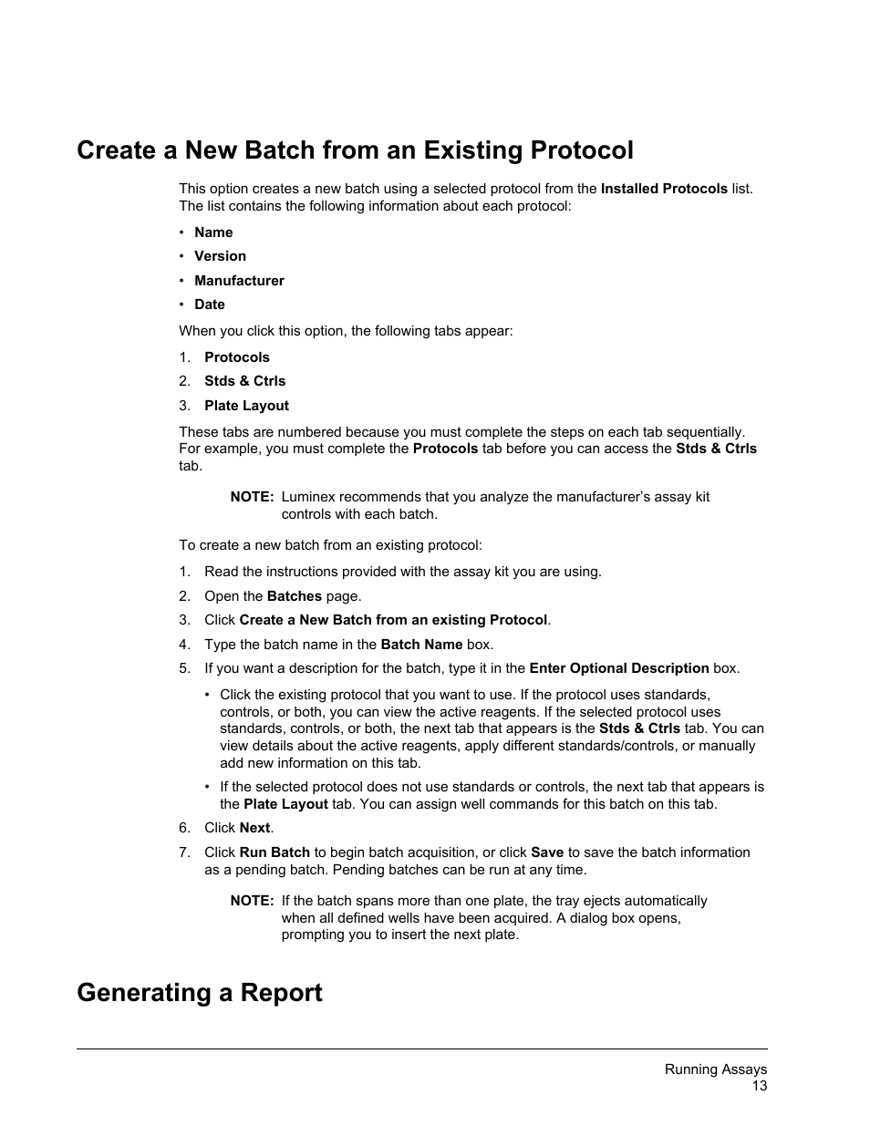 Create a new batch from an existing protocol, Generating a report | Luminex MAGPIX User Quick Guide User Manual | Page 18 / 29