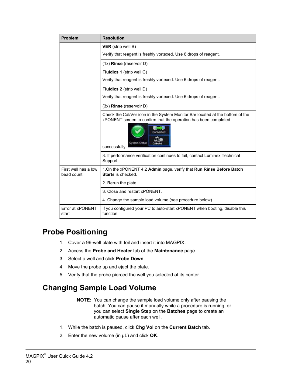 Probe positioning, Changing sample load volume | Luminex MAGPIX User Quick Guide User Manual | Page 25 / 29