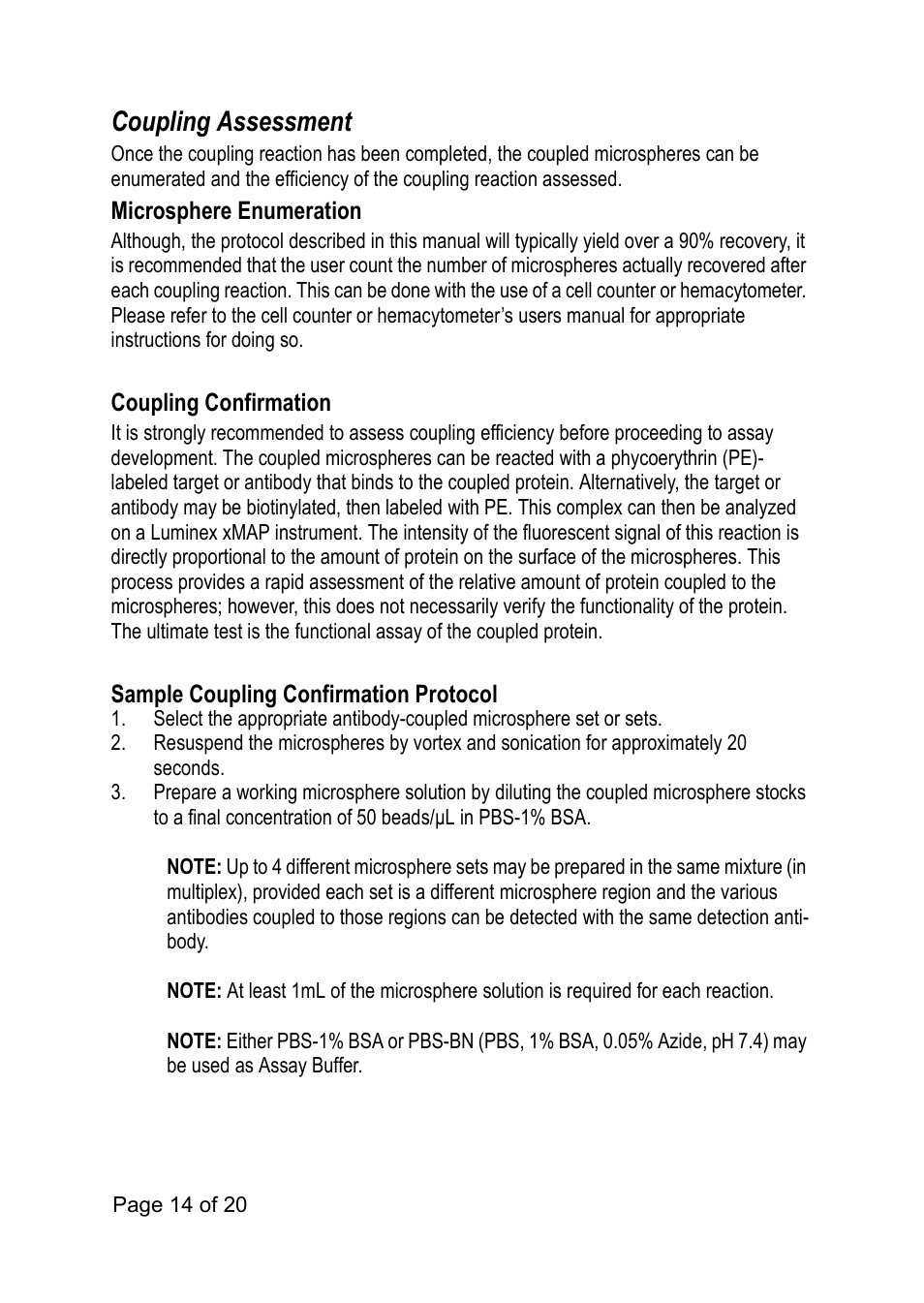 Coupling assessment | Luminex xMAP Antibody Coupling Kit User Manual | Page 18 / 24