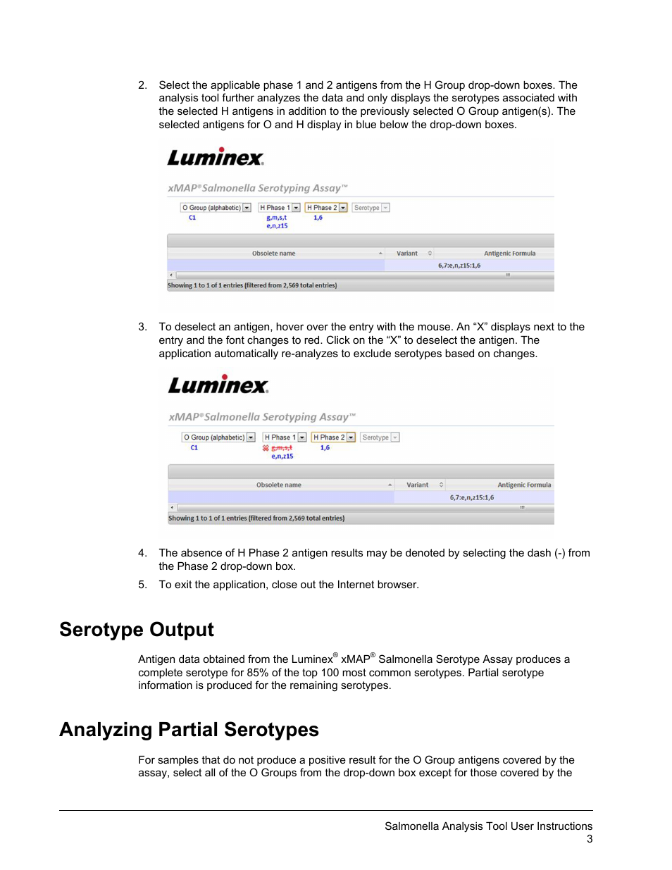 Serotype output, Analyzing partial serotypes, Serotype output analyzing partial serotypes | Luminex Salmonella Analysis Tool User Manual | Page 7 / 8