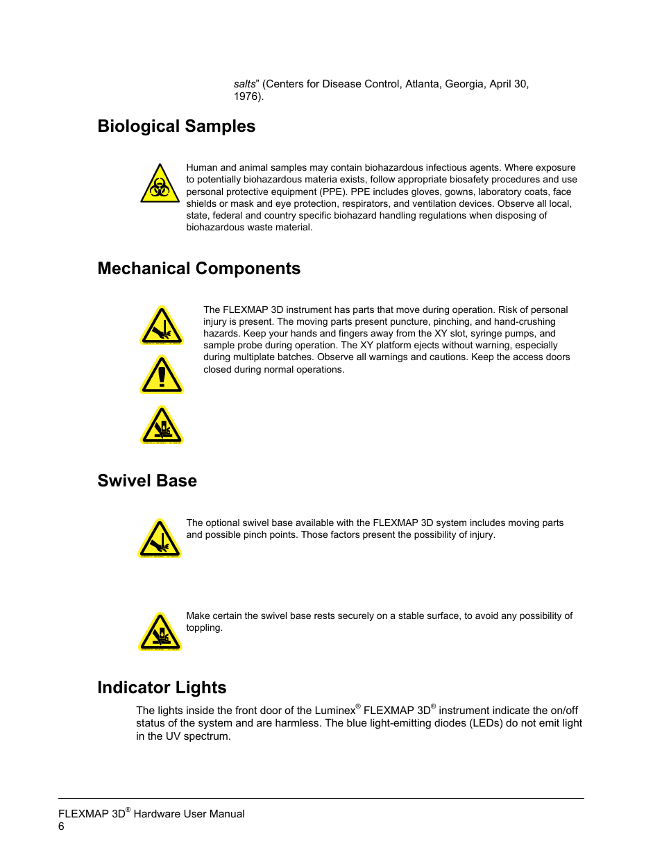 Biological samples, Mechanical components, Swivel base | Indicator lights | Luminex FLEXMAP 3D Hardware User Manual User Manual | Page 17 / 72