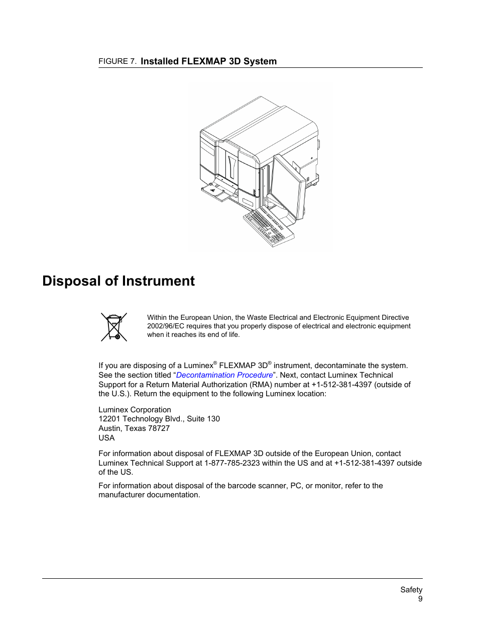 Disposal of instrument | Luminex FLEXMAP 3D Hardware User Manual User Manual | Page 20 / 72