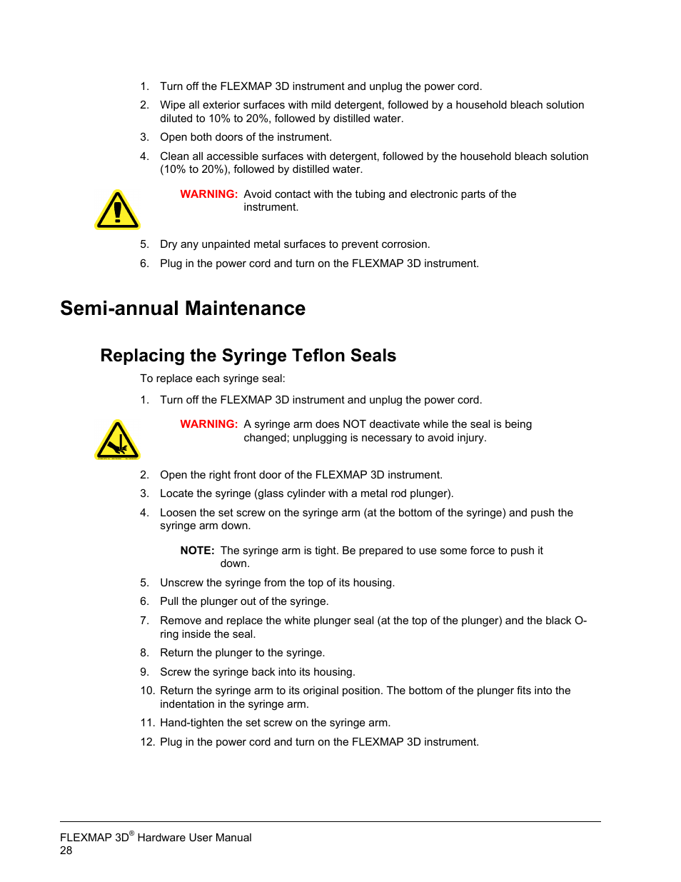 Semi-annual maintenance, Replacing the syringe teflon seals | Luminex FLEXMAP 3D Hardware User Manual User Manual | Page 39 / 72