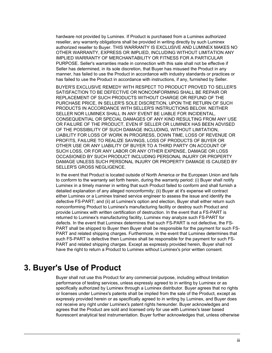 Buyer's use of product | Luminex FLEXMAP 3D Hardware User Manual User Manual | Page 4 / 72