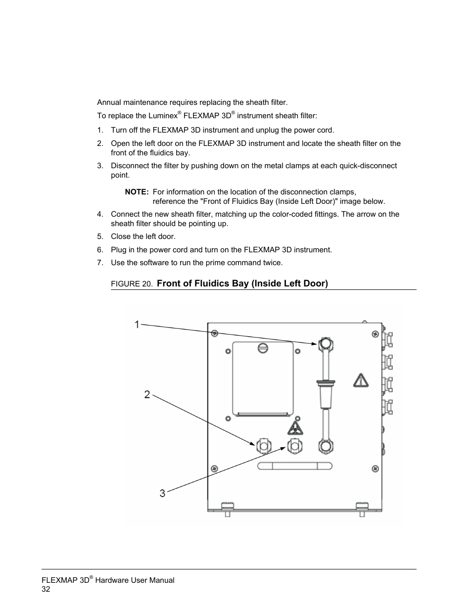 Storing the flexmap 3d instrument, Front of fluidics bay (inside left door) | Luminex FLEXMAP 3D Hardware User Manual User Manual | Page 43 / 72
