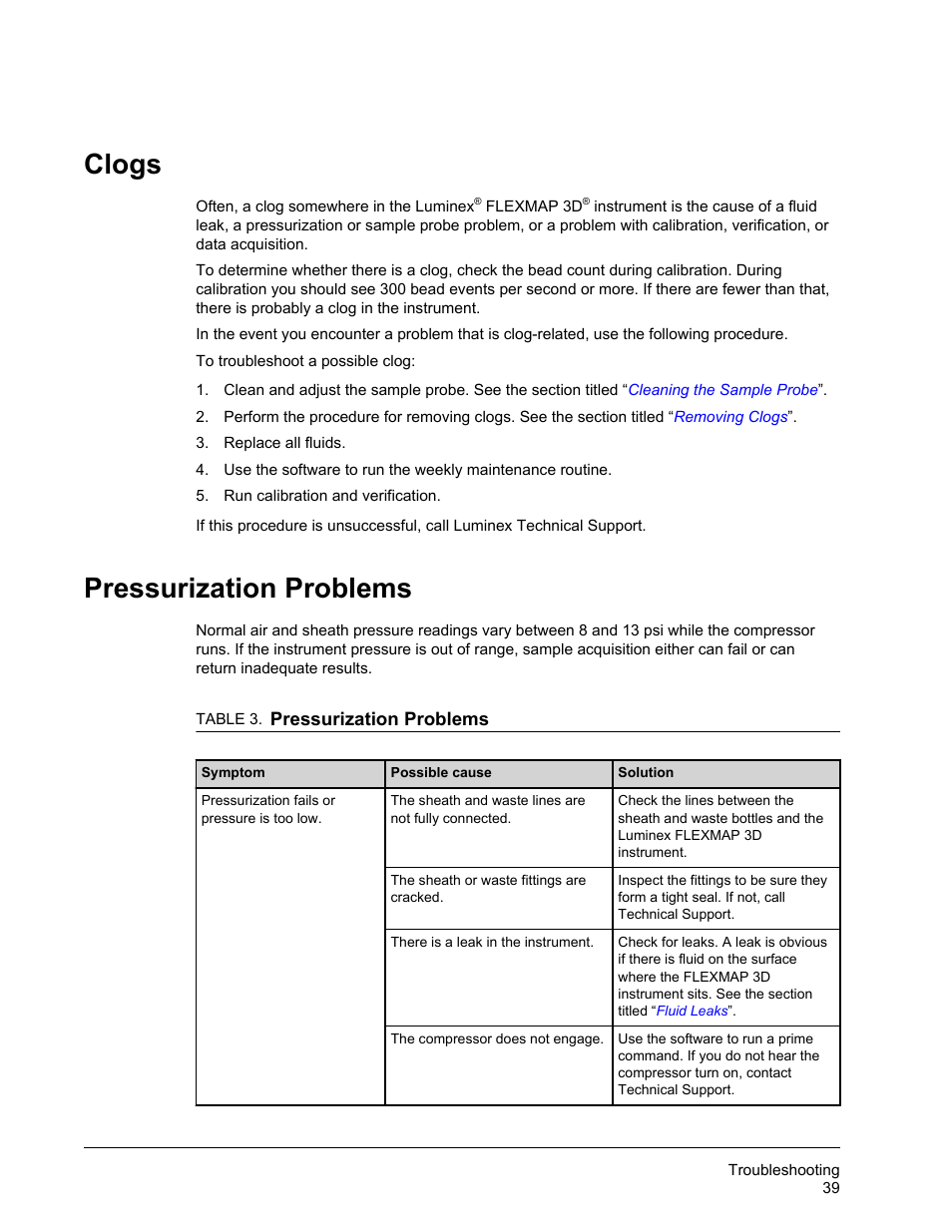Clogs, Pressurization problems, Clogs pressurization problems | Luminex FLEXMAP 3D Hardware User Manual User Manual | Page 50 / 72