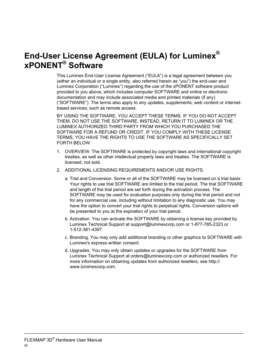 End-user license agreement (eula) for luminex, Xponent, Software | Luminex FLEXMAP 3D Hardware User Manual User Manual | Page 7 / 72