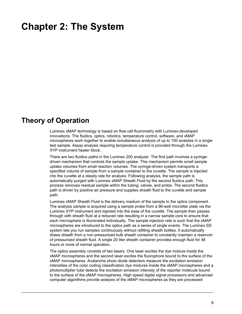 The system, Theory of operation, Chapter 2 the system | Chapter 2: the system | Luminex 200 System User Manual User Manual | Page 21 / 63