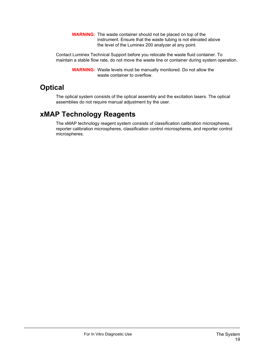 Optical, Xmap technology reagents, Optical xmap technology reagents | Luminex 200 System User Manual User Manual | Page 31 / 63