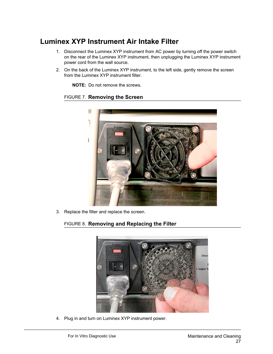 Luminex xyp instrument air intake filter | Luminex 200 System User Manual User Manual | Page 39 / 63