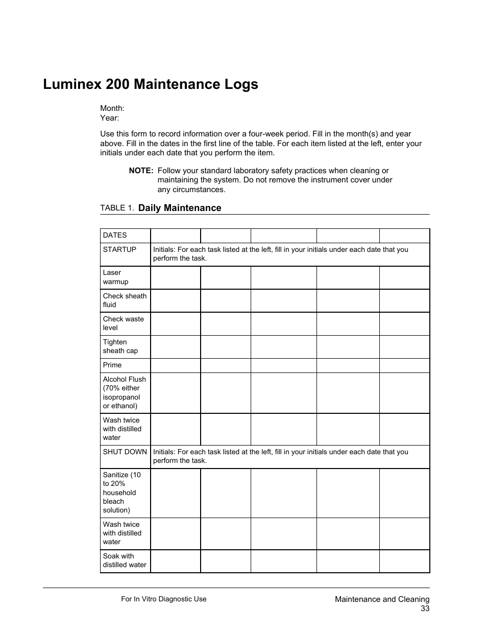 Luminex 200 maintenance logs | Luminex 200 System User Manual User Manual | Page 45 / 63