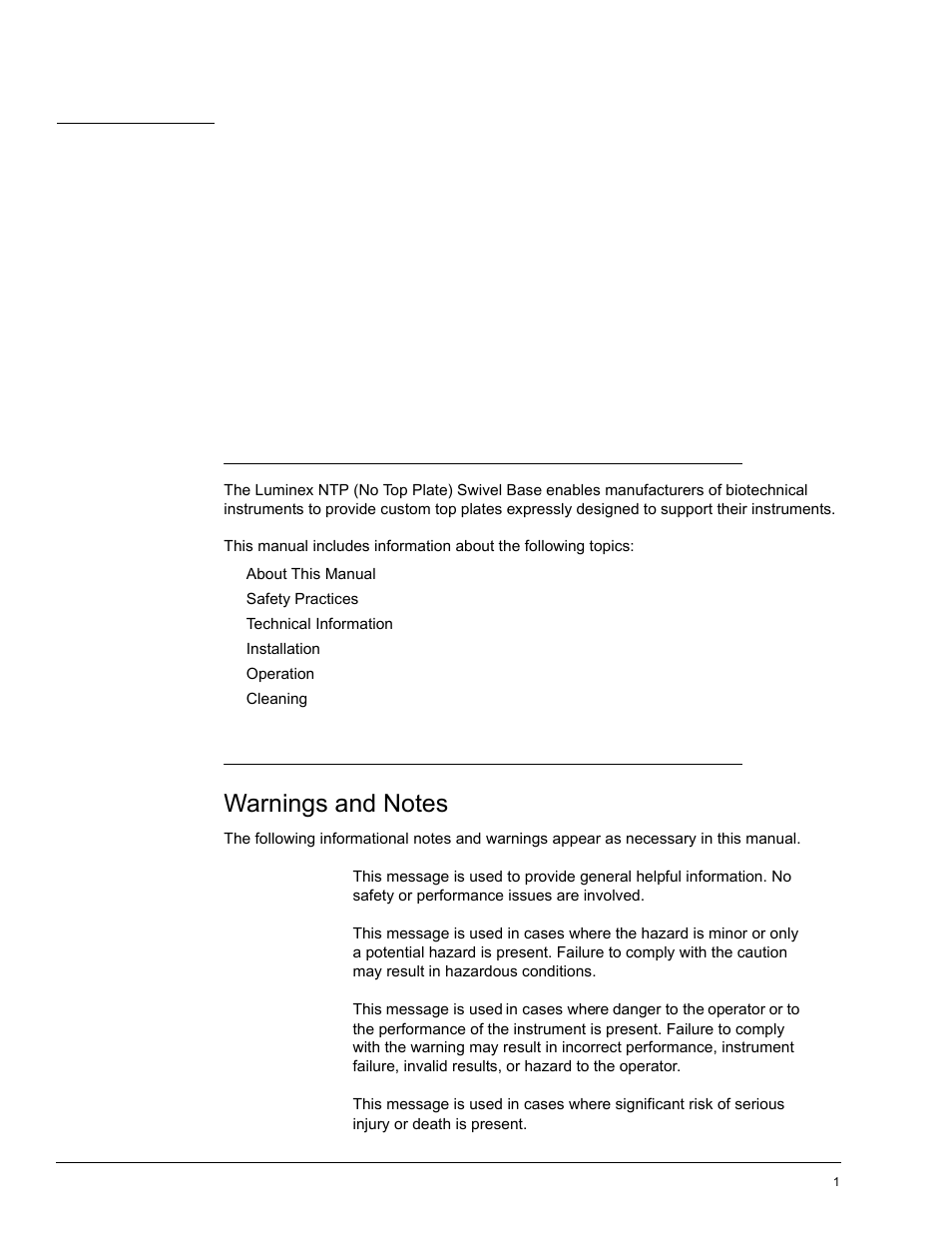 About the ntp swivel base, Introduction, About this manual | Luminex No Top Plate (NTP) Swivel Base Installation and User Manual User Manual | Page 11 / 18