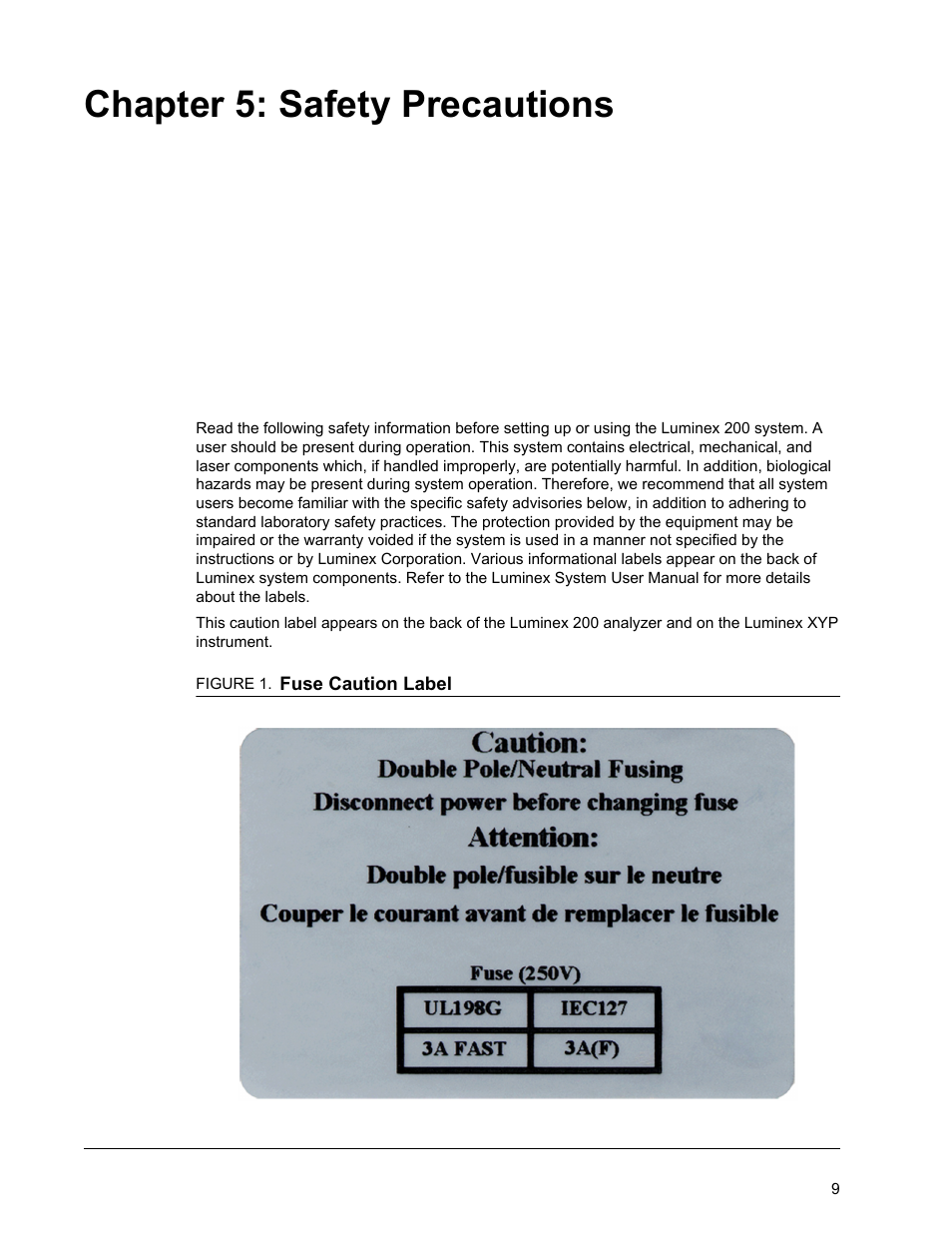 Safety precautions, Chapter 5 safety precautions, Chapter 5: safety precautions | Luminex 200 Installation Guide User Manual | Page 20 / 52