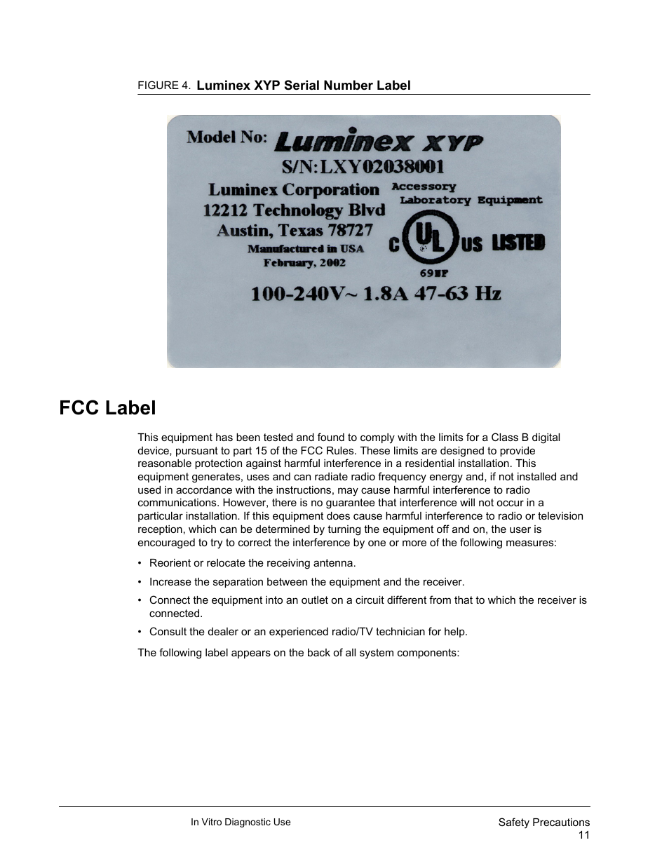 Fcc label | Luminex 200 Installation Guide User Manual | Page 22 / 52