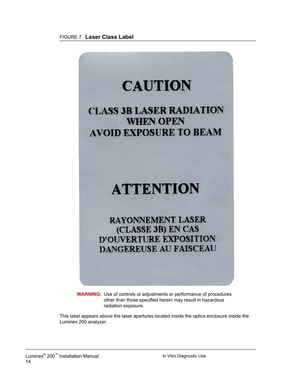 Laser class label | Luminex 200 Installation Guide User Manual | Page 25 / 52