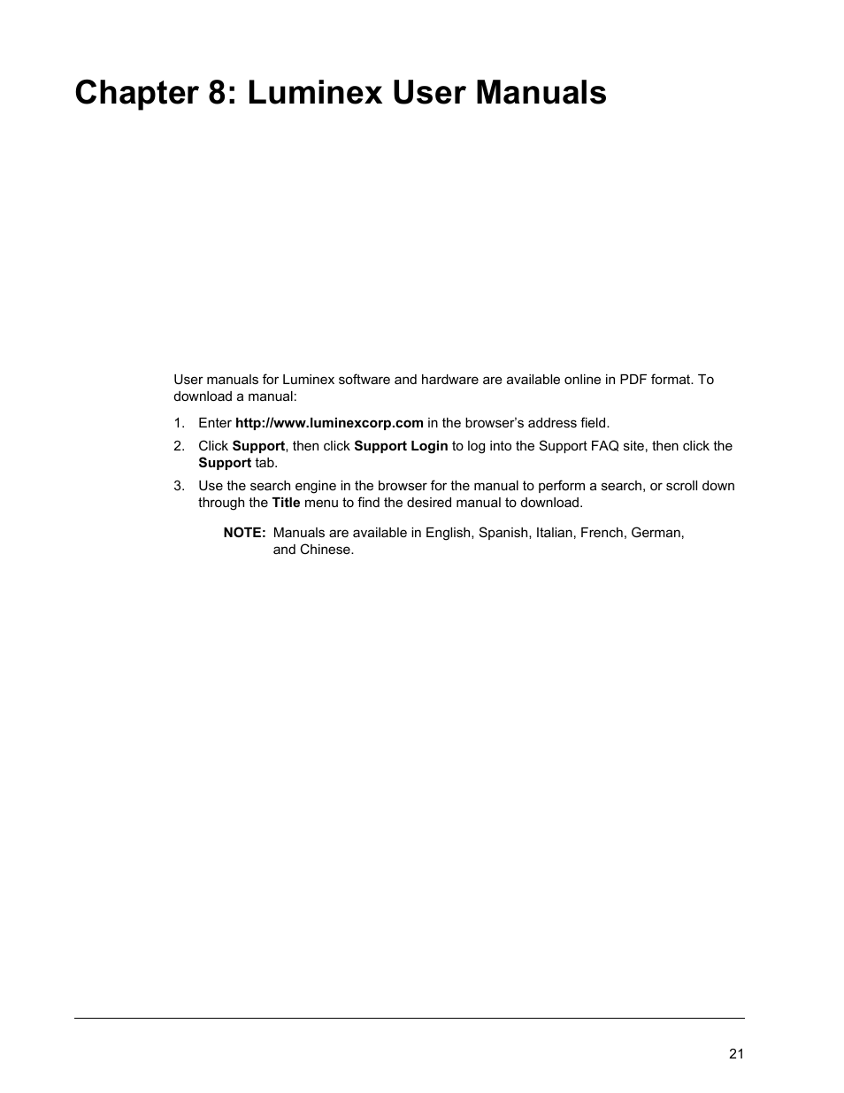 Luminex user manuals, Chapter 8 luminex user manuals, Chapter 8: luminex user manuals | Luminex 200 Installation Guide User Manual | Page 32 / 52