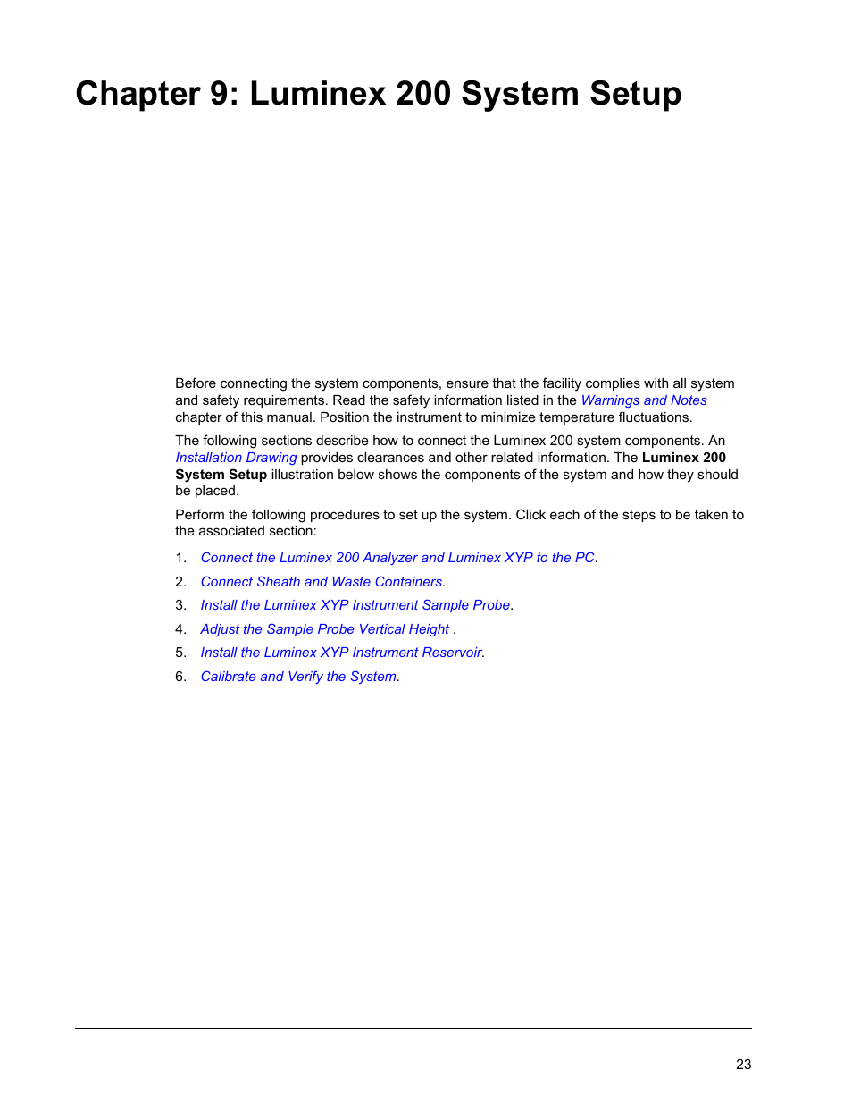 Luminex 200 system setup, Chapter 9 luminex 200 system setup, Chapter 9: luminex 200 system setup | Luminex 200 Installation Guide User Manual | Page 34 / 52