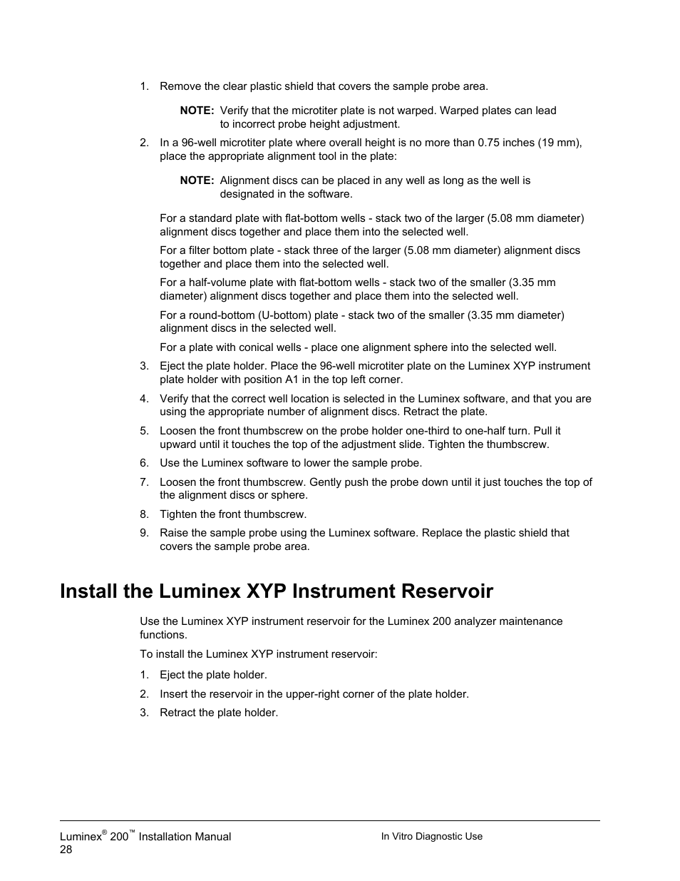 Install the luminex xyp instrument reservoir | Luminex 200 Installation Guide User Manual | Page 39 / 52