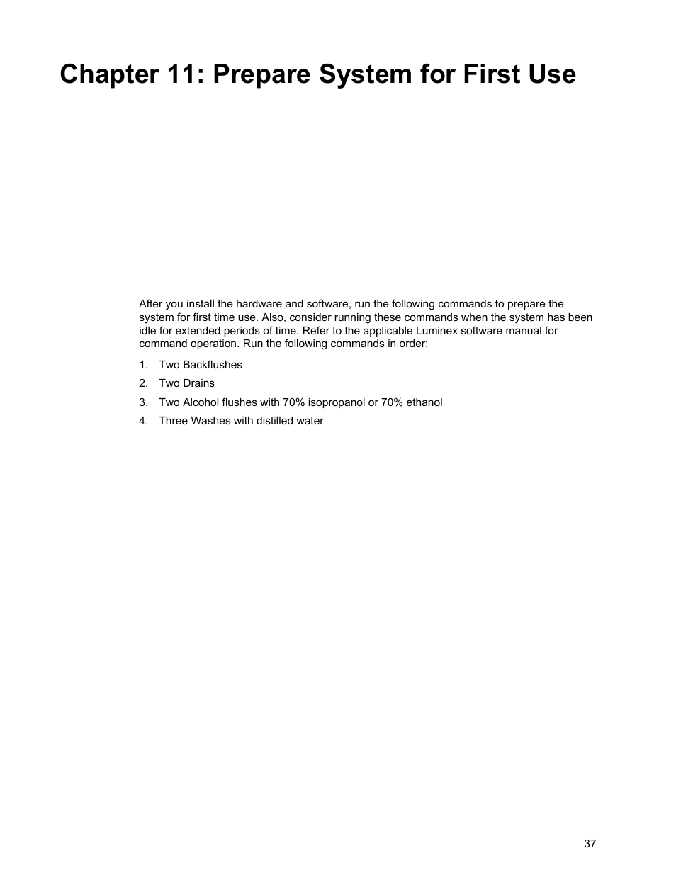 Prepare system for first use, Chapter 11 prepare system for first use, Chapter 11: prepare system for first use | Luminex 200 Installation Guide User Manual | Page 48 / 52