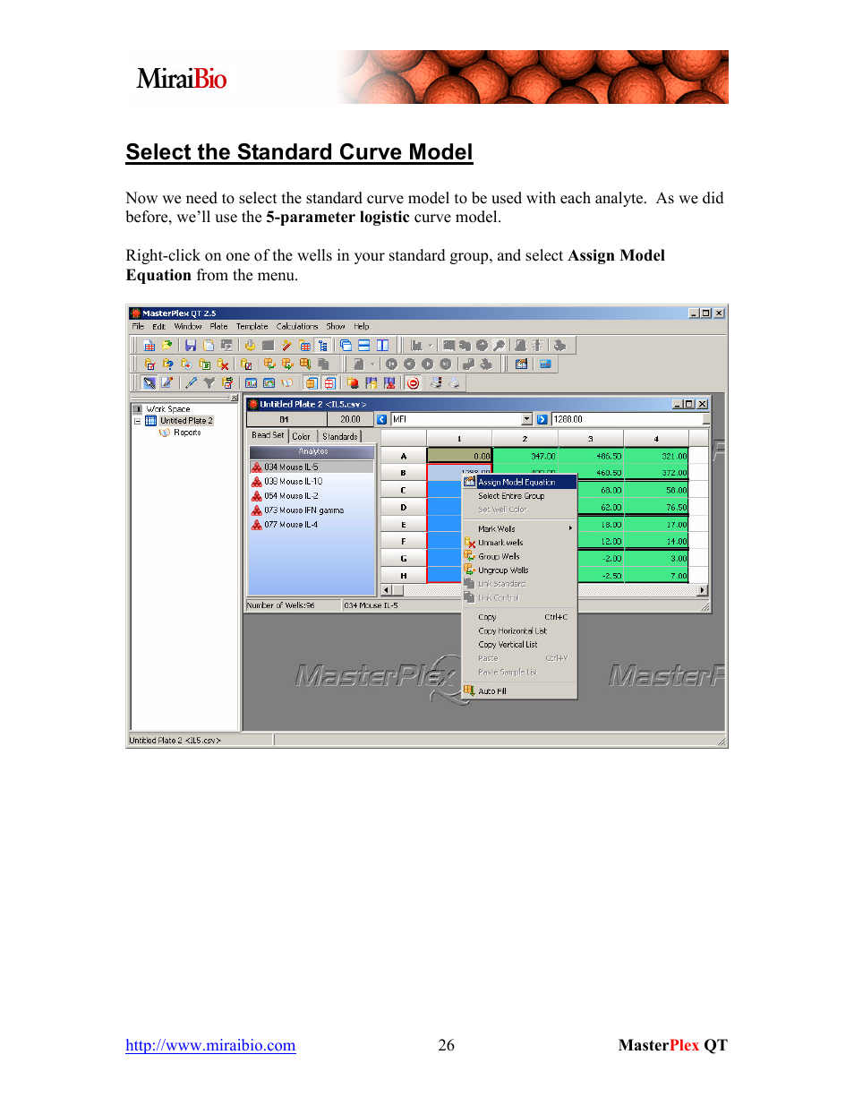 Select the standard curve model | Luminex MasterPlex QT Tutorial Manual User Manual | Page 26 / 51