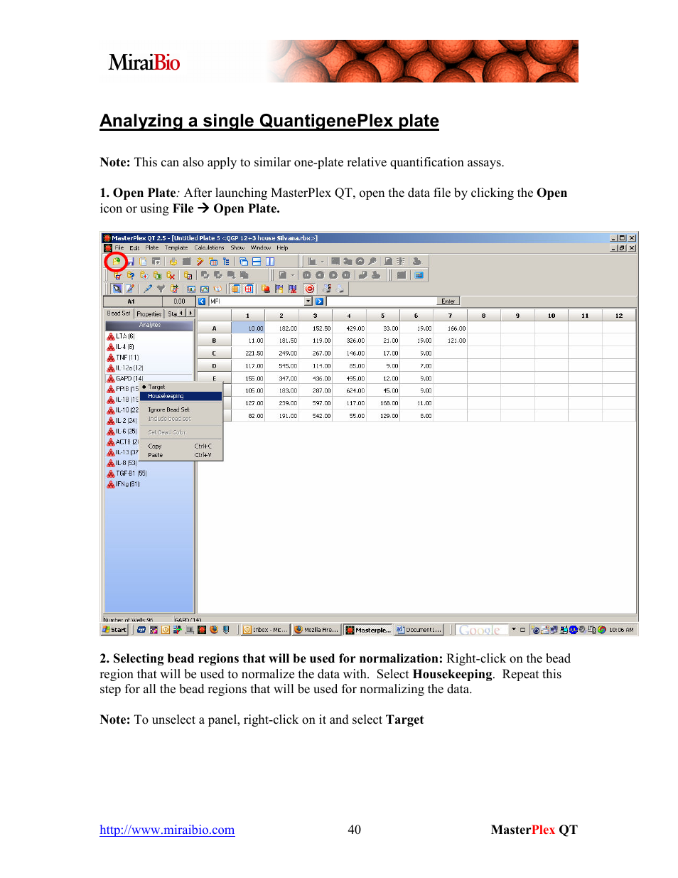 Analyzing a single quantigeneplex plate | Luminex MasterPlex QT Tutorial Manual User Manual | Page 40 / 51