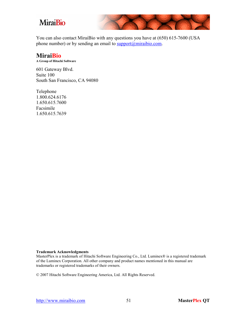 Mirai bio | Luminex MasterPlex QT Tutorial Manual User Manual | Page 51 / 51