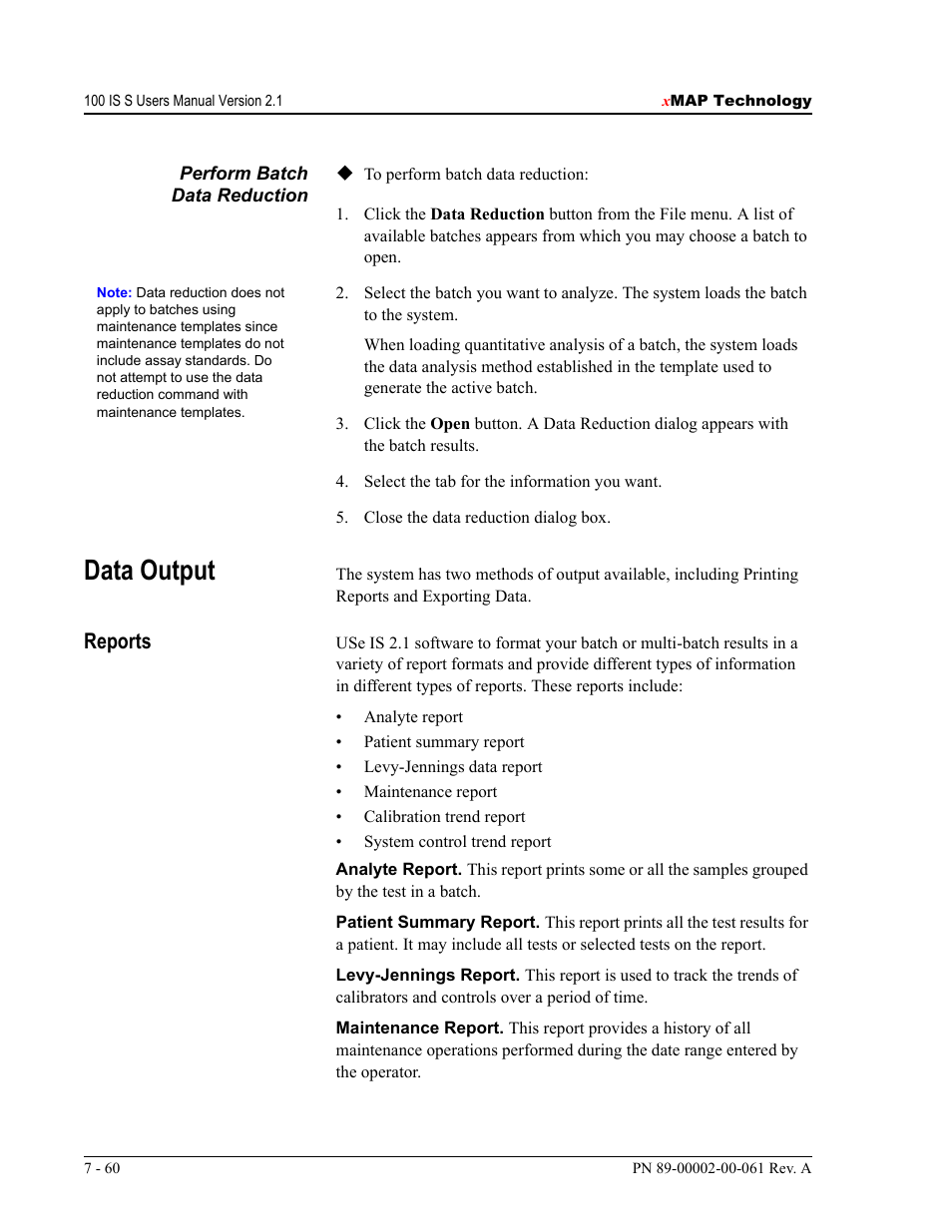 Data output, Reports | Luminex 100 IS User Manual, Version 2.1 User Manual | Page 120 / 184