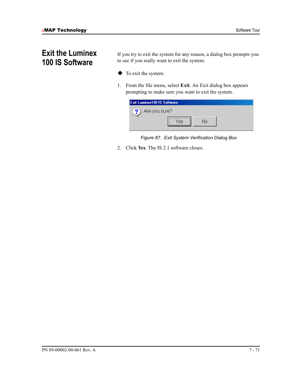 Exit the luminex 100 is software | Luminex 100 IS User Manual, Version 2.1 User Manual | Page 131 / 184