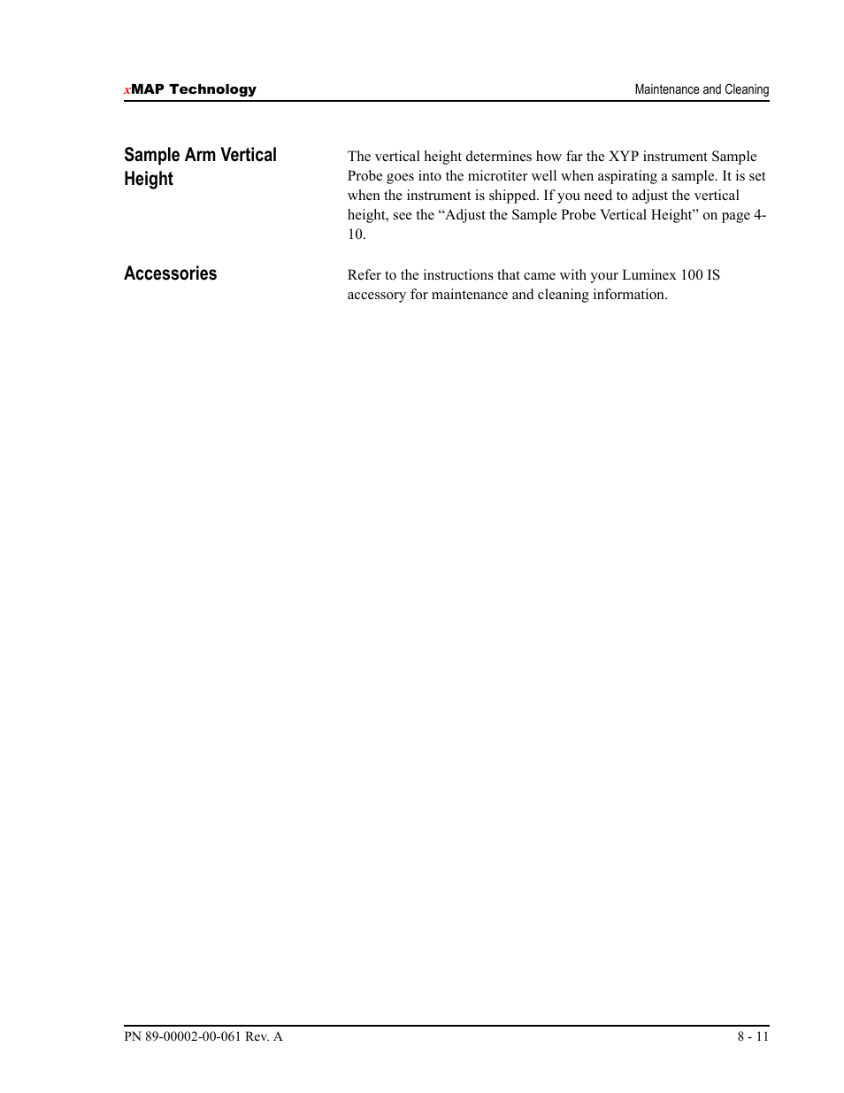 Sample arm vertical height, Accessories | Luminex 100 IS User Manual, Version 2.1 User Manual | Page 143 / 184