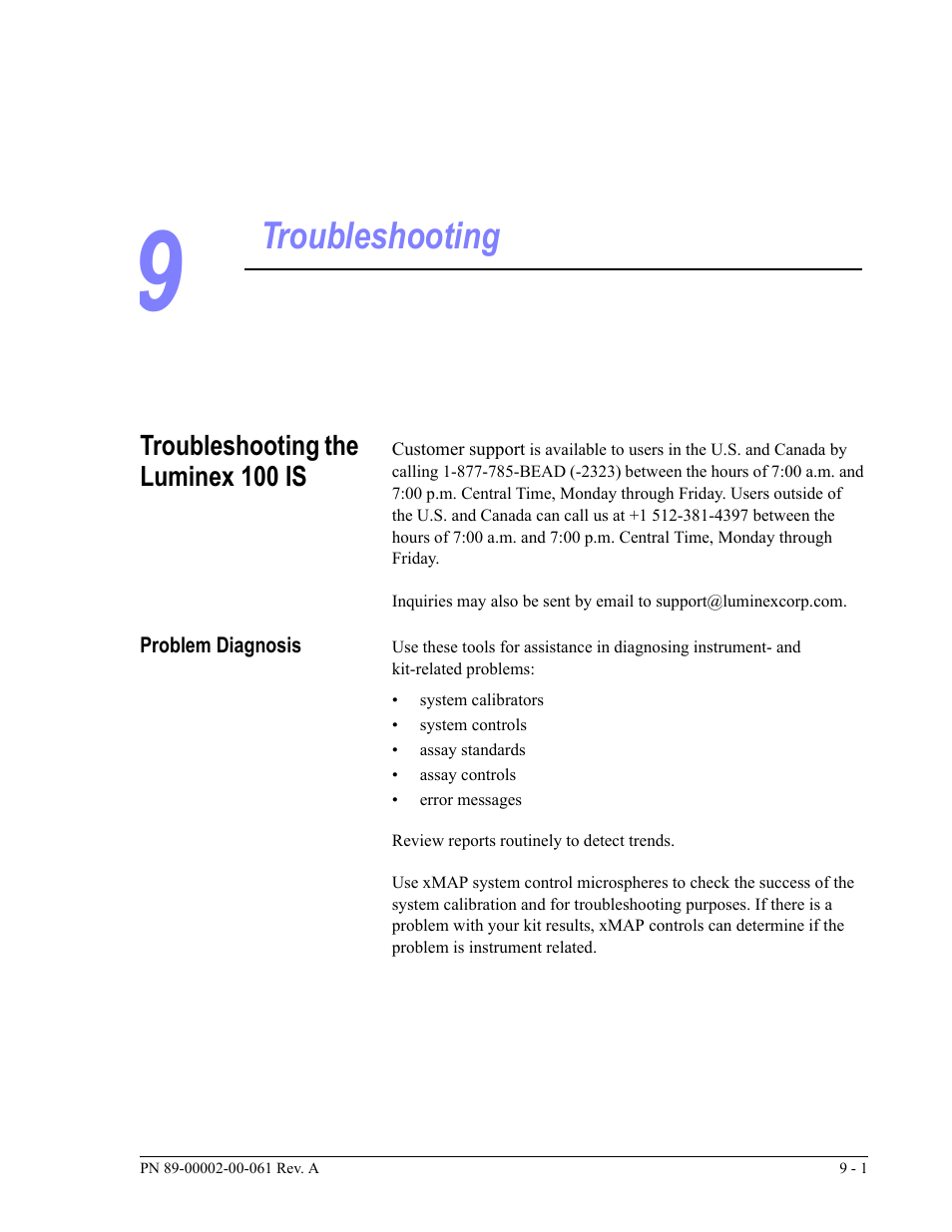 Troubleshooting, Troubleshooting the luminex 100 is | Luminex 100 IS User Manual, Version 2.1 User Manual | Page 147 / 184