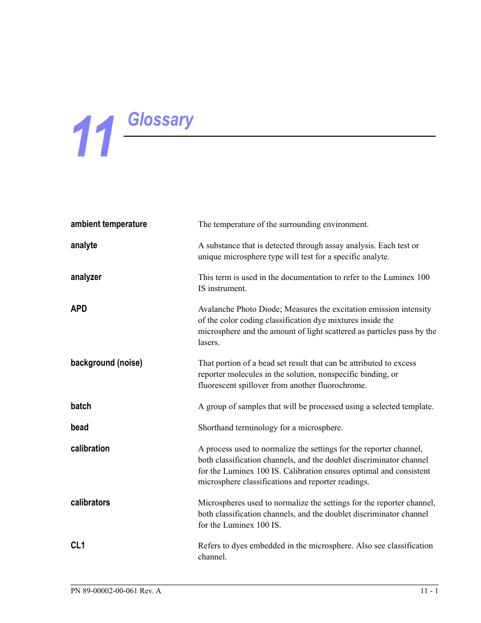 Glossary | Luminex 100 IS User Manual, Version 2.1 User Manual | Page 163 / 184