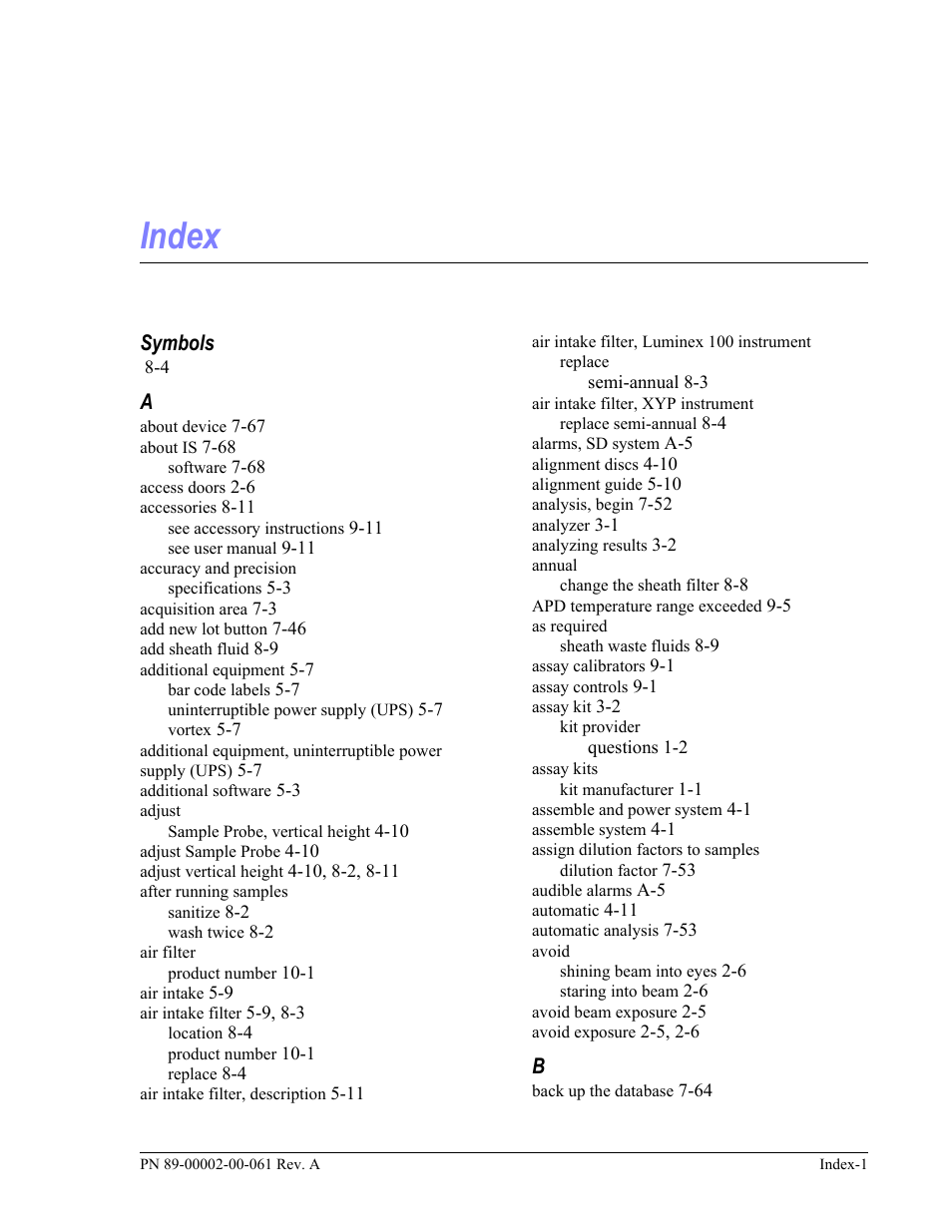 Index | Luminex 100 IS User Manual, Version 2.1 User Manual | Page 175 / 184