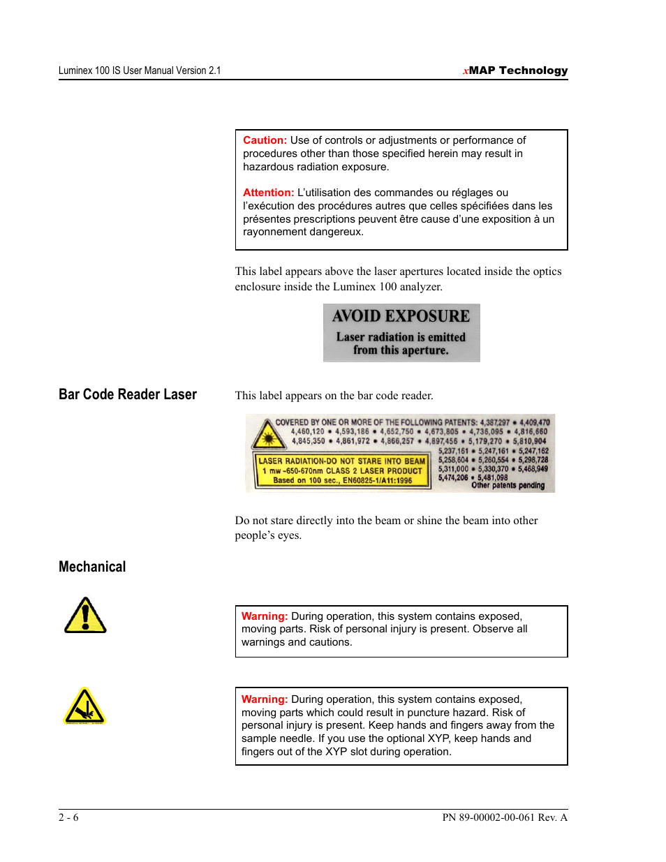 Bar code reader laser, Mechanical | Luminex 100 IS User Manual, Version 2.1 User Manual | Page 20 / 184