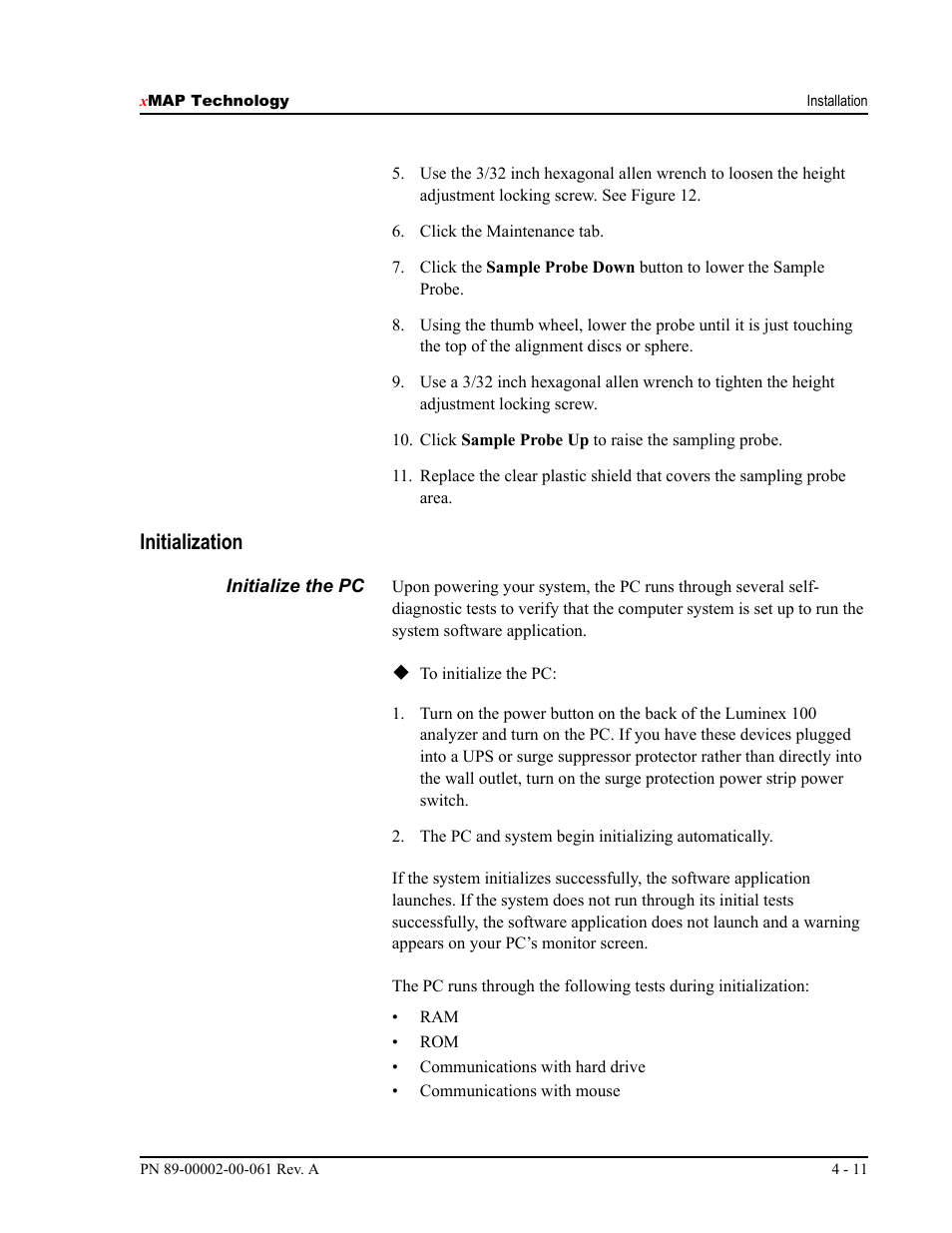 Initialization | Luminex 100 IS User Manual, Version 2.1 User Manual | Page 37 / 184
