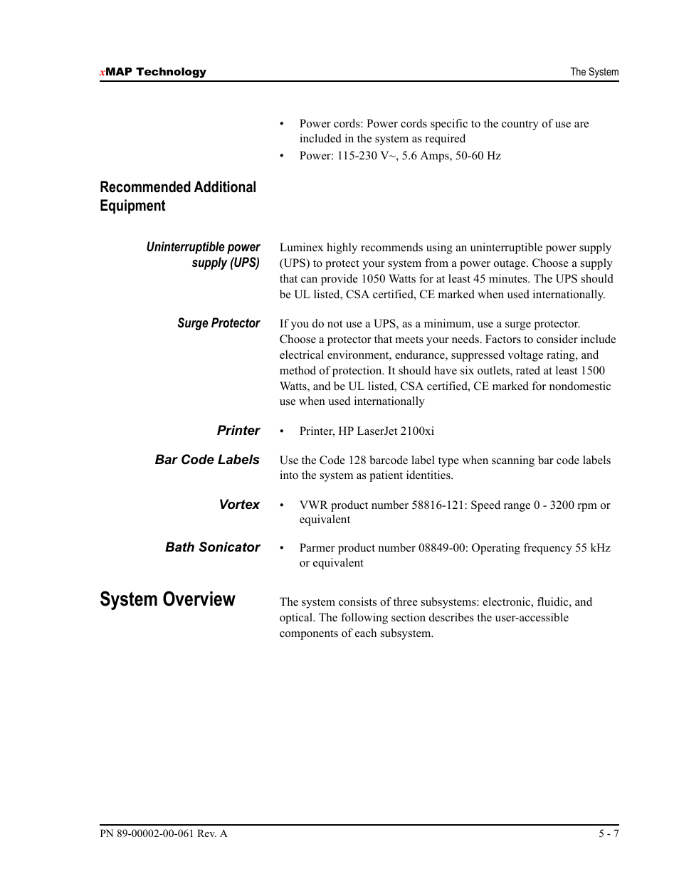 System overview, Recommended additional equipment | Luminex 100 IS User Manual, Version 2.1 User Manual | Page 45 / 184