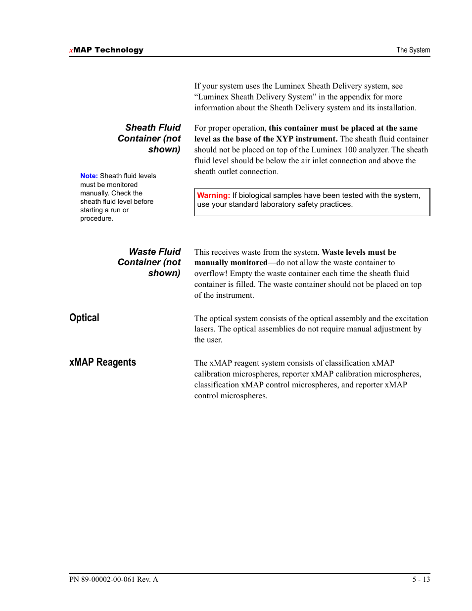 Optical, Xmap reagents | Luminex 100 IS User Manual, Version 2.1 User Manual | Page 51 / 184